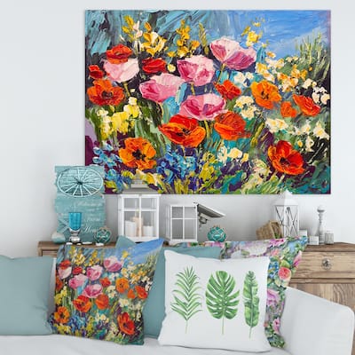 Designart "Colorful Spring Wildflowers" Traditional Canvas Wall Art Print