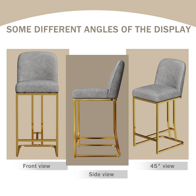 Bar Chairs Set of 2, Cushioned Bar Chairs with Metal Legs and Backrest