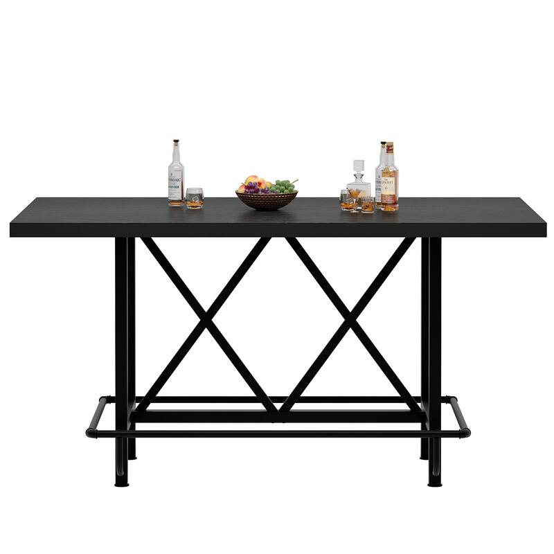 6-People Counter Bar Height Pub Table withe Footrest, Tall Bar Table with Thicken Wood Tabletop and Metal Frame for Home/Kitchen