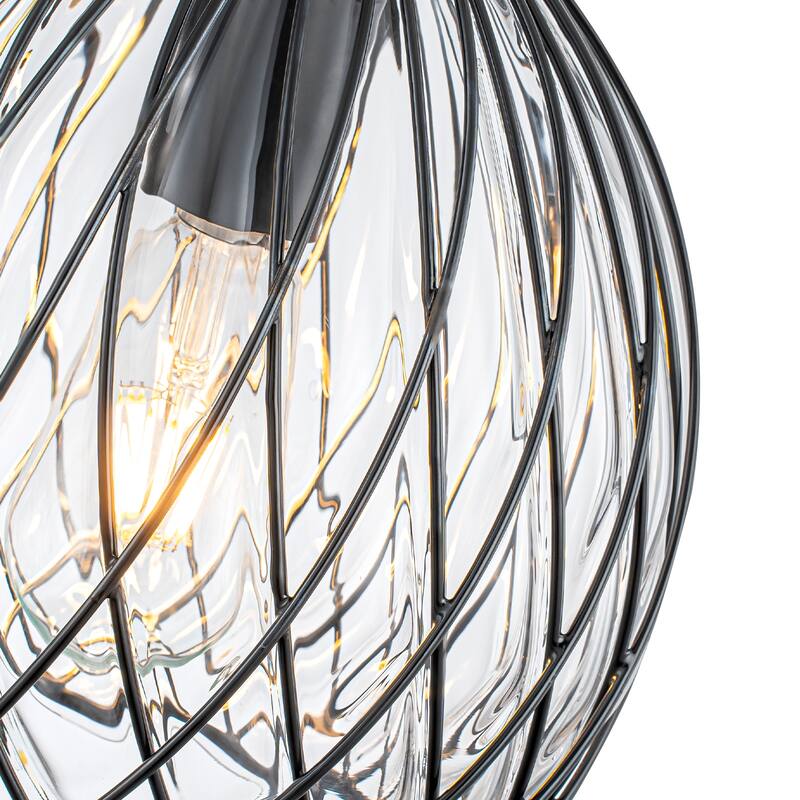 Modern Matte Black Pendant Light with Globe Glass & Wire Cage Kitchen - Dia.8.66-in