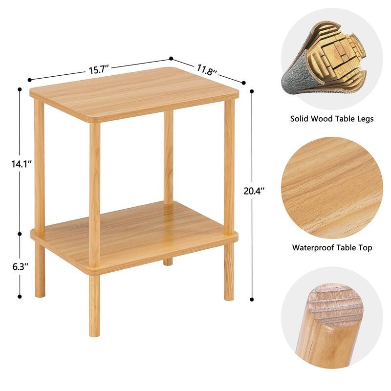 2 Tier End Table, Small Side Table with Solid Wood Legs