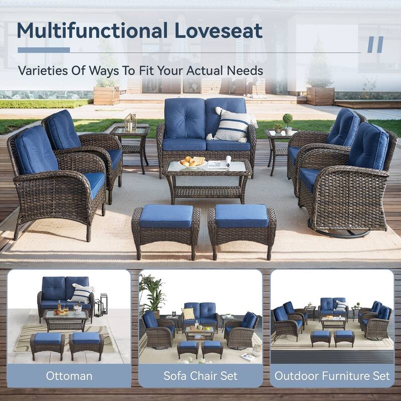 Gymojoy Outdoor Wicker Loveseat with Coffee Table and Outdoor Cushions