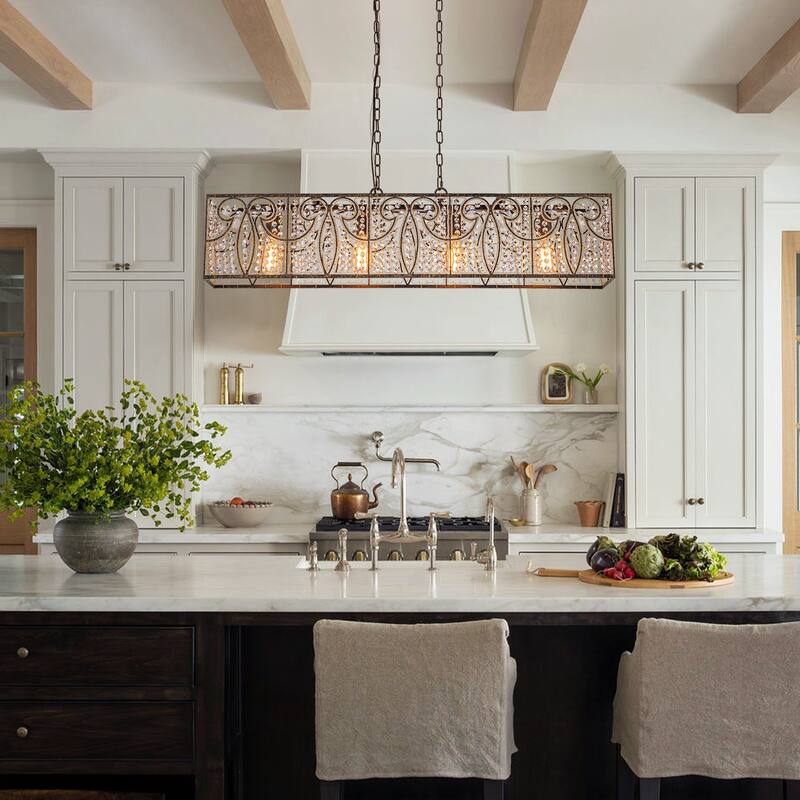 Vintage Glam 4-Light Linear Crystal Pendant Light for Kitchen Island Dining Room