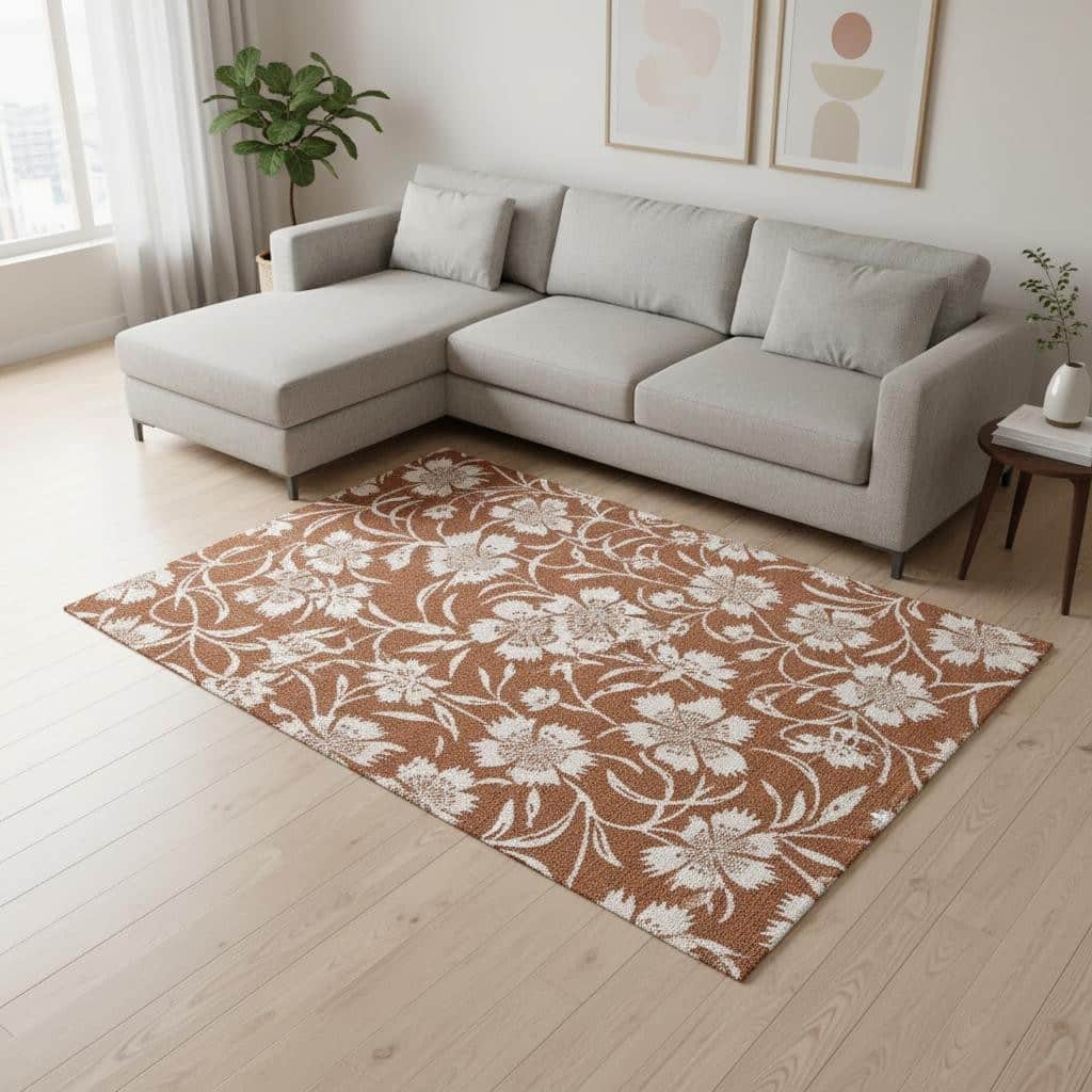 HomeRoots Botanical Leaves Modern Rectangle Area Rug - 7' X 10'