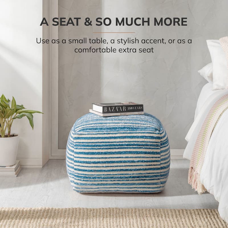 Jani 22-inch Ottoman Pouf - Handcrafted Handmade Round Ottoman for Seating, Footrest, Home Decor for Living Room, Bedroom