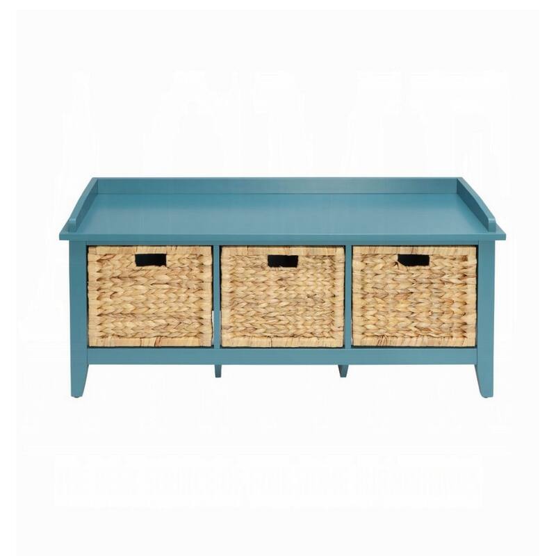 Rectangular Wooden Bench with Storage Basket, Blue