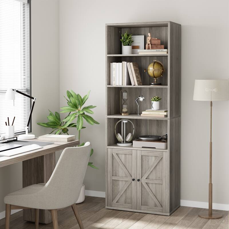Industrial Tall Bookcases 6 Shelf Display Storage Shelves for Home Office - 11.8"D x 23.62"W x 71.4"H