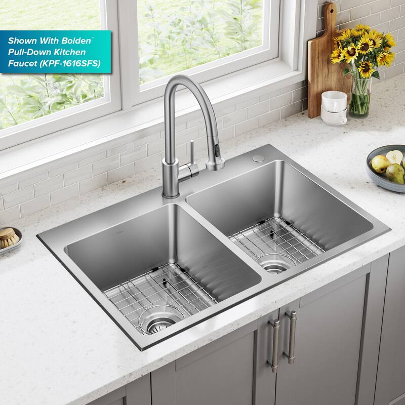 KRAUS Fairlane Drop In Top Mount 18 Gauge Stainless Steel Kitchen Sink
