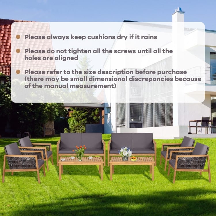 4 Pieces Patio Rattan Furniture Set with Removable Cushions - 30.5" x 48" x 29" (L x W x H)