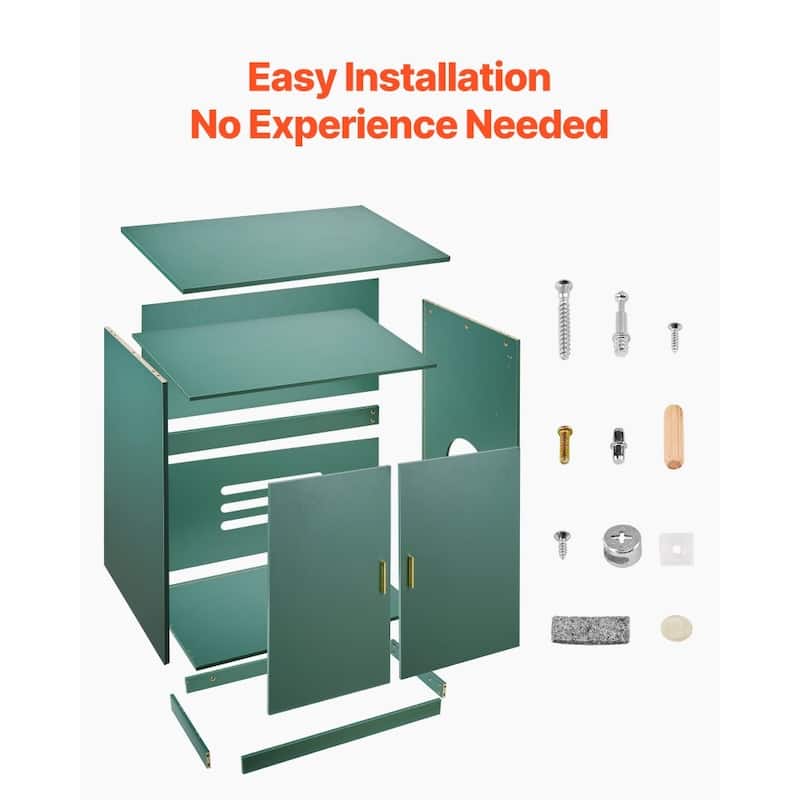 Dark Green P2 Particle Board Cat Litter Box Enclosure with Gold Handles - 31.50 × 19.69 × 31.10 inch