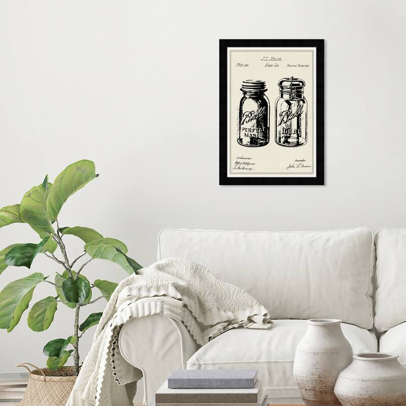 Wynwood Studio Prints Food and Cuisine Mason Glass Jar Patent 2 Black and Eggshell Rustic Wall Art Canvas Print - Black