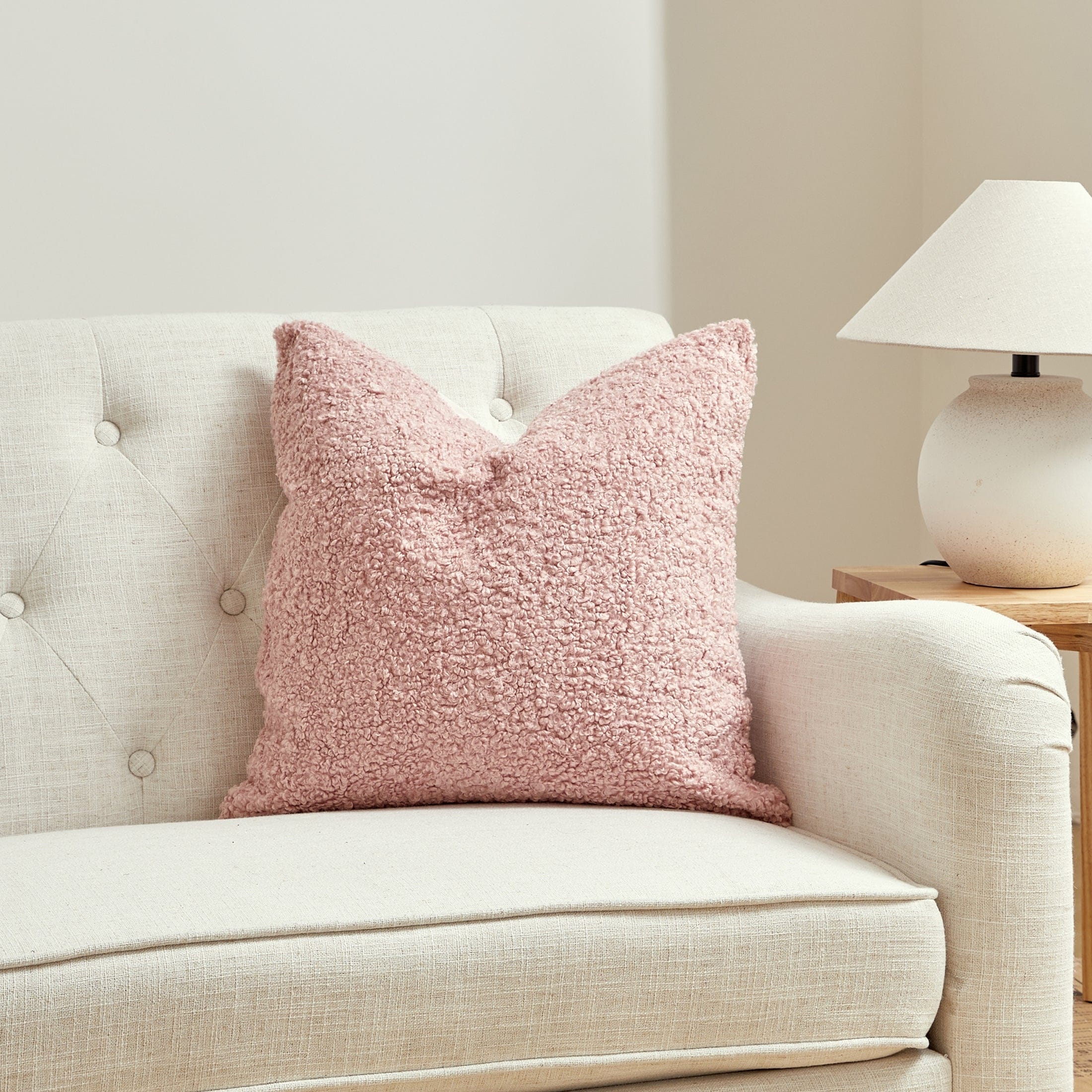 Square Pink Boucle With Microgel Feather-Like Insert Pillow