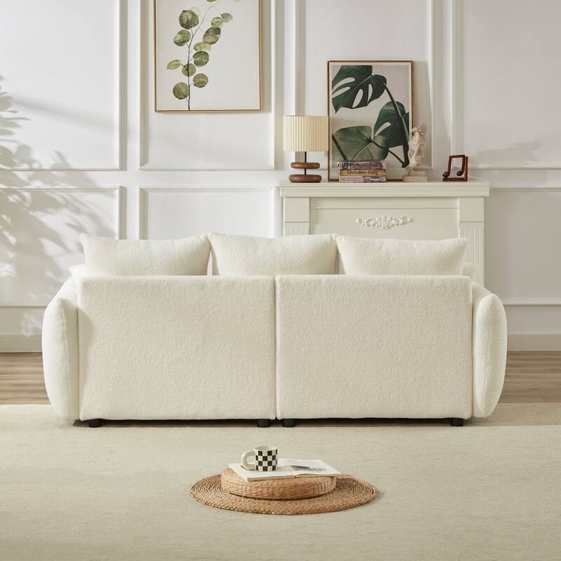 2-Piece 6-Seat Teddy Fabric Sectional Set (3+3) with Wood Frame & 6 Pillows