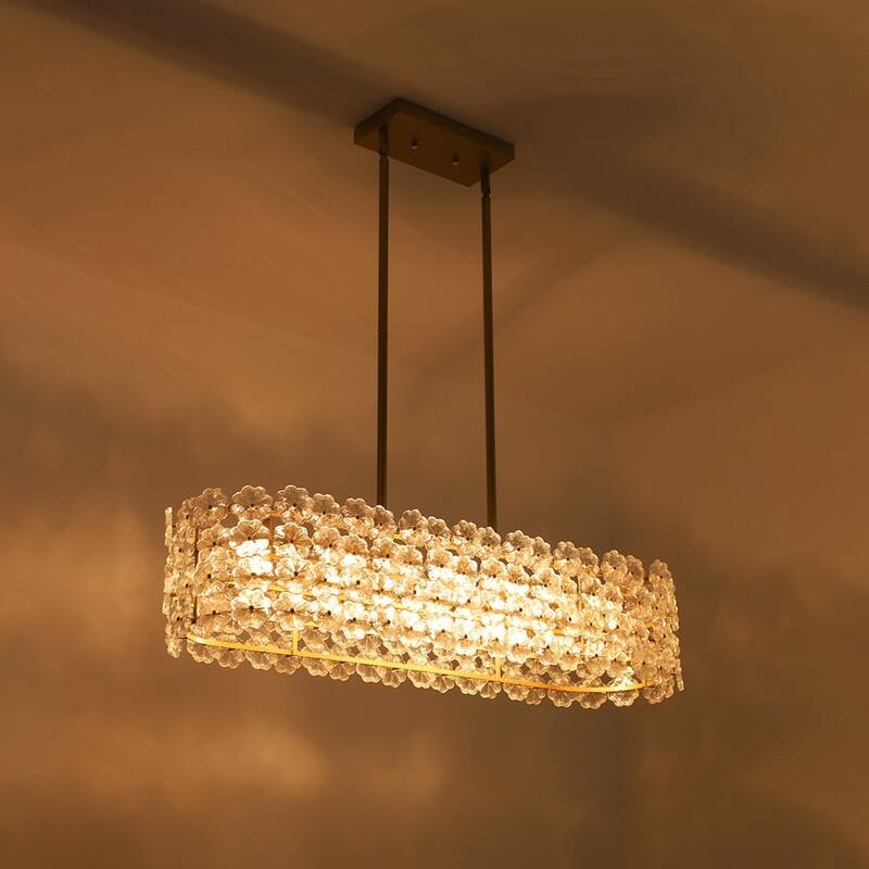 Glam 5-Light Glass Blossom Lantern Linear Island Chandelier 36.2 in