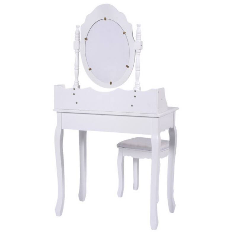 White Vanity Makeup Dressing Table with Mirror + 3 Drawers - 29.5" x 16.0" x 57.0" (L x W x H)
