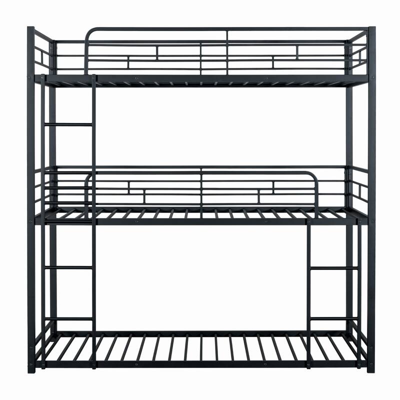 Contemporary Style Twin Over Full Bunk Bed Footboard Ladder Two Tone Design Metal Structure, Black