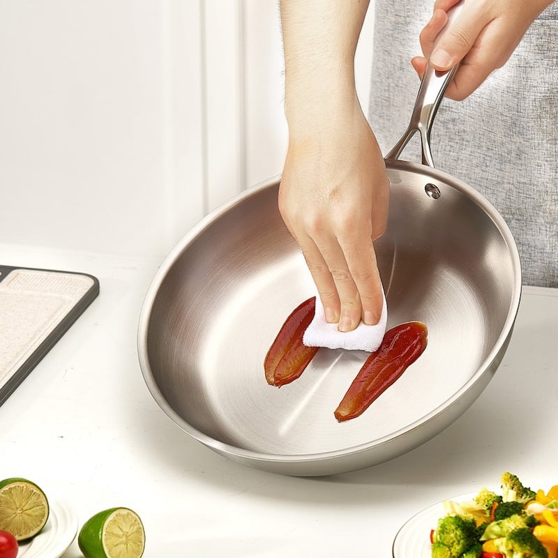 3-Piece Stainless Steel Skillet Set Even Heat Distribution Frying Pans for All Cooktops - Large Pan Size: 22 x 13 x 5 in