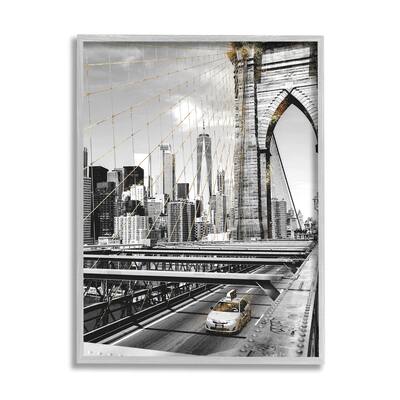Stupell Brooklyn Bridge Urban City Architecture Taxi Driving Photography Framed Wall Art - Grey