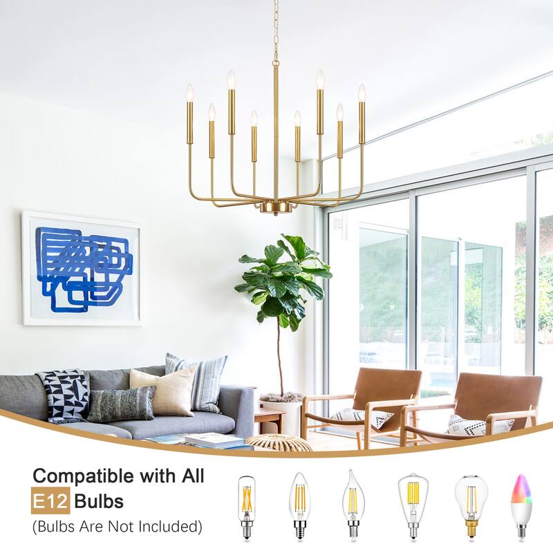 8-Light Modern Farmhouse Candle Chandelier for Kitchen Island Living Dining Room Bedroom