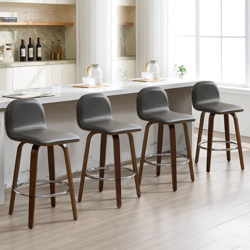 Upholstered Wood Swivel Bar Stools/ Counter Stool - Set of 4 - Grey - Bar Height