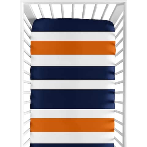 Sweet Jojo Designs Fitted Crib Sheet for the Navy Blue and Orange Stripe Collection