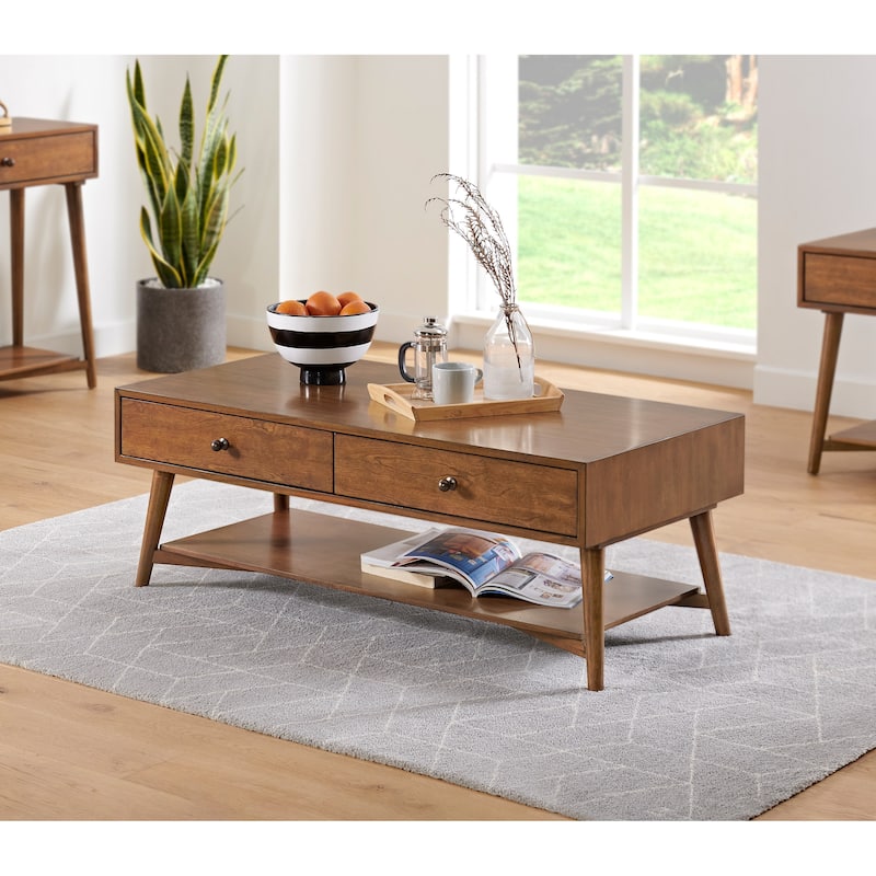 Mid-Century Modern 2-Drawer 48" Cinnamon Coffee Table - Cinnamon
