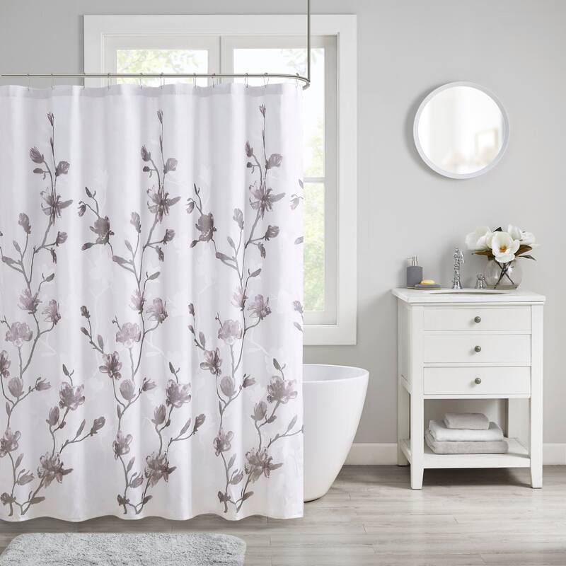 Madison Park Sylvan Floral Printed Burnout Shower Curtain