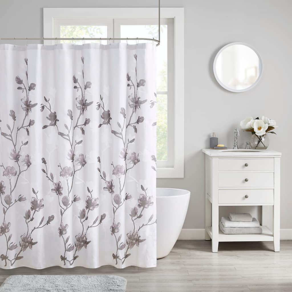Madison Park Sylvan Floral Printed Burnout Shower Curtain