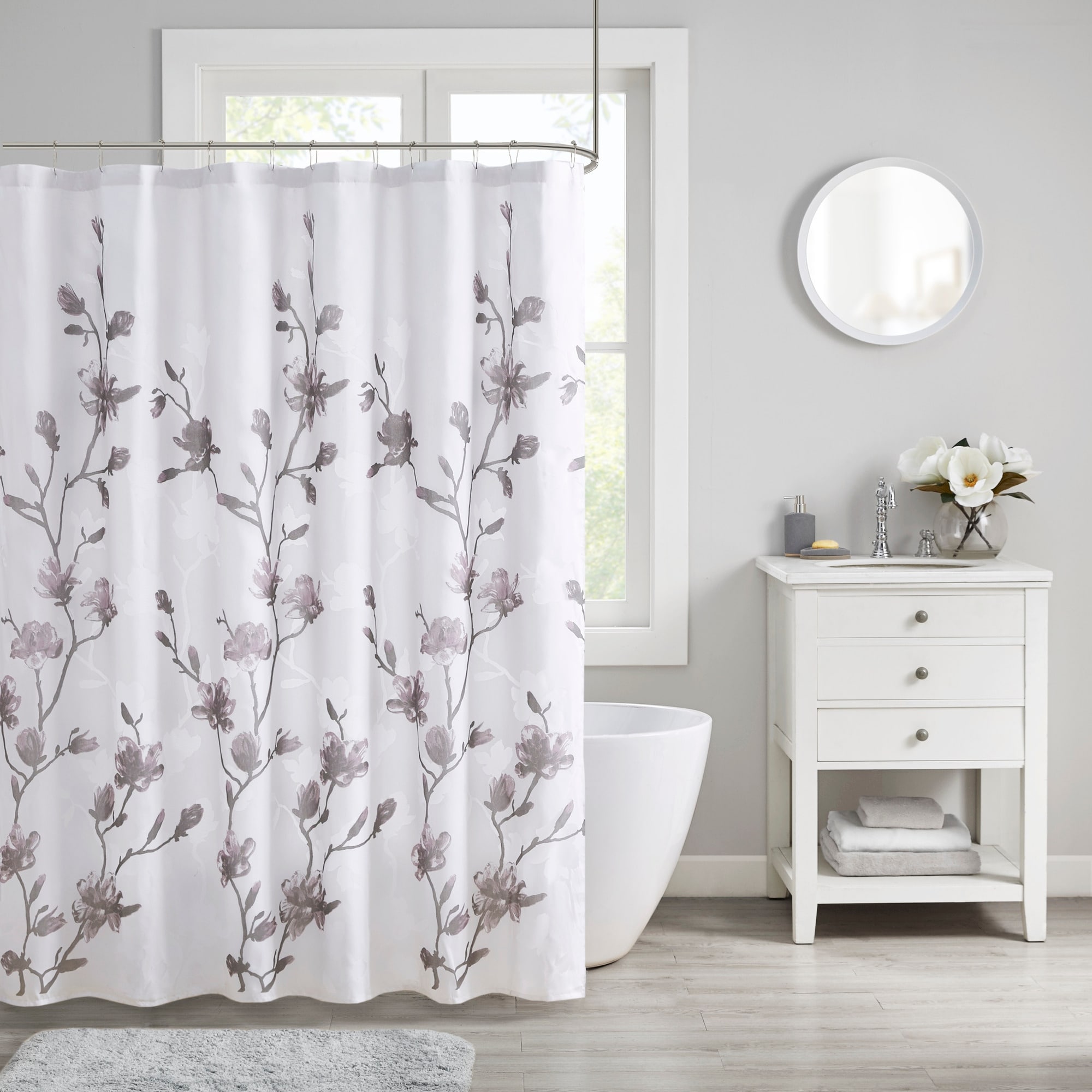 Madison Park Magnolia Floral Printed Burnout Shower Curtain
