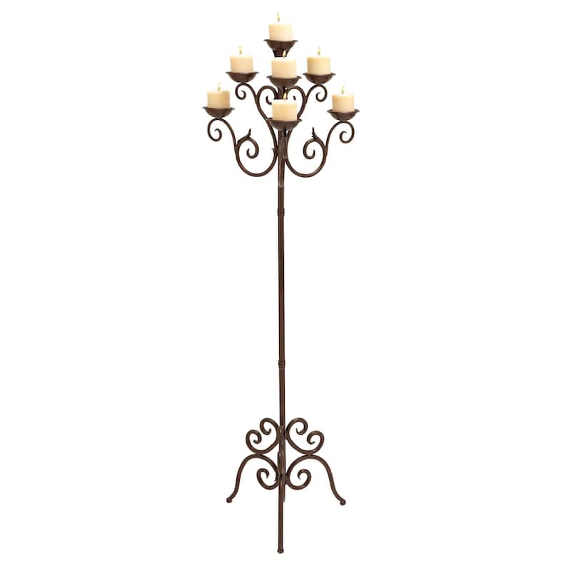 Metal Tall Candelabra with Scroll Designs - Brown - Roche River Decor - 19"W x 19"L x 61"H