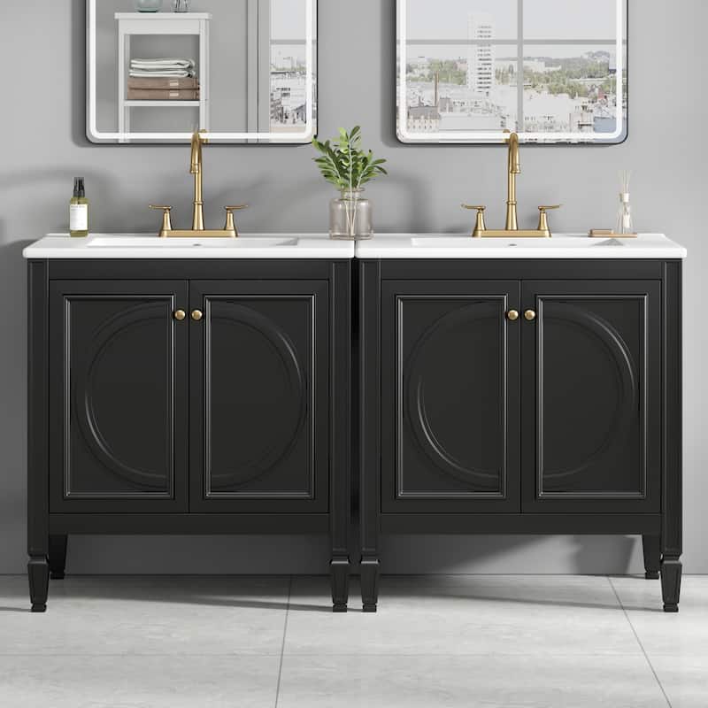 Christopher Knight Home - Alice Wooden Storage Bathroom Vanity with Sink - 60" - Black (Double Sink)