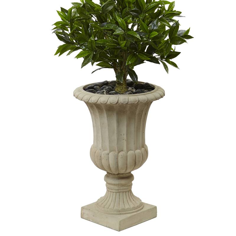 Artificial Topiary Tree Triple Bay Leaf Indoor Outdoor Decor Urn Planter - Green