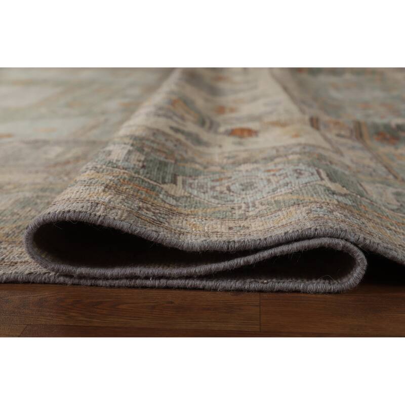 Hand Knotted Oriental 100% Wool Carpet Transitional Medallion Greys & Charcoal Oushak Area Rug - 14' 2'' X 10' 2''