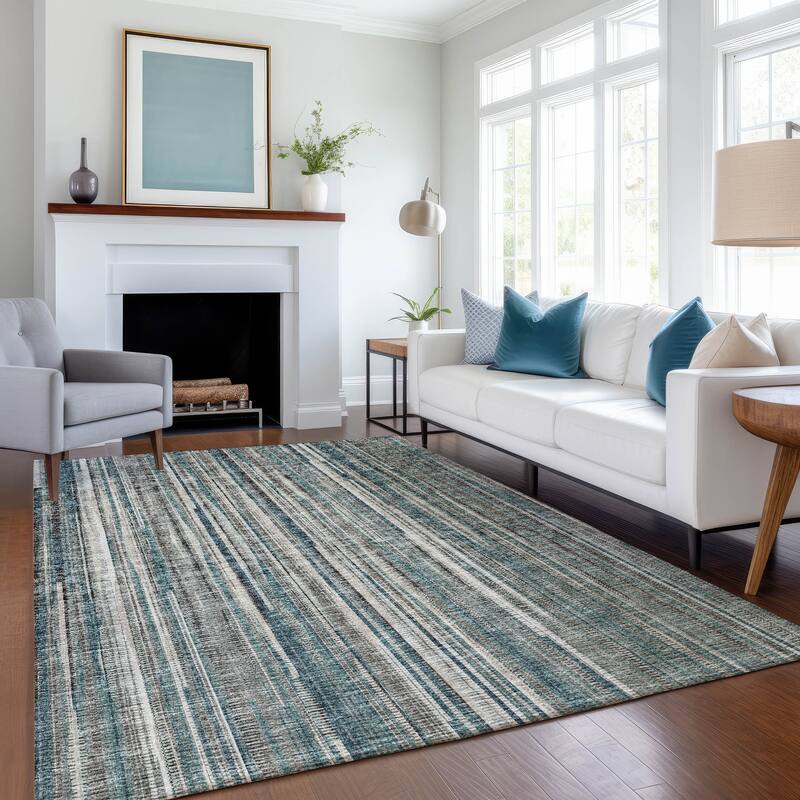 Premium Washable Super Soft Modern Stripes Mayfield Rug - Peacock - 9' x 12' - Rectangle