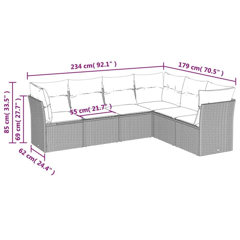 vidaXL 6 Piece Patio Sofa Set with Cushions Black Poly Rattan