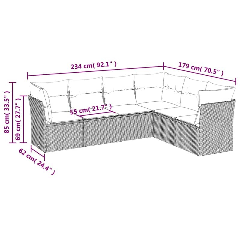 vidaXL Garden Sofa Set Beige PE Rattan Large Adjustable Feet - 24.4 x 24.4 x 27.2