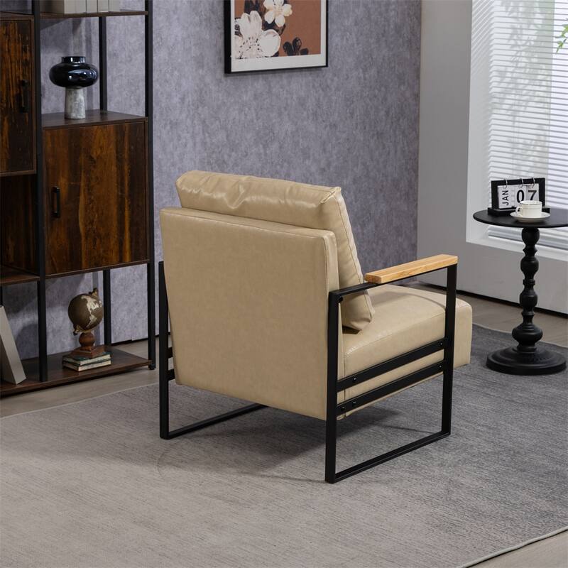 Leather Accent Chair with Metal Frame for Living Room