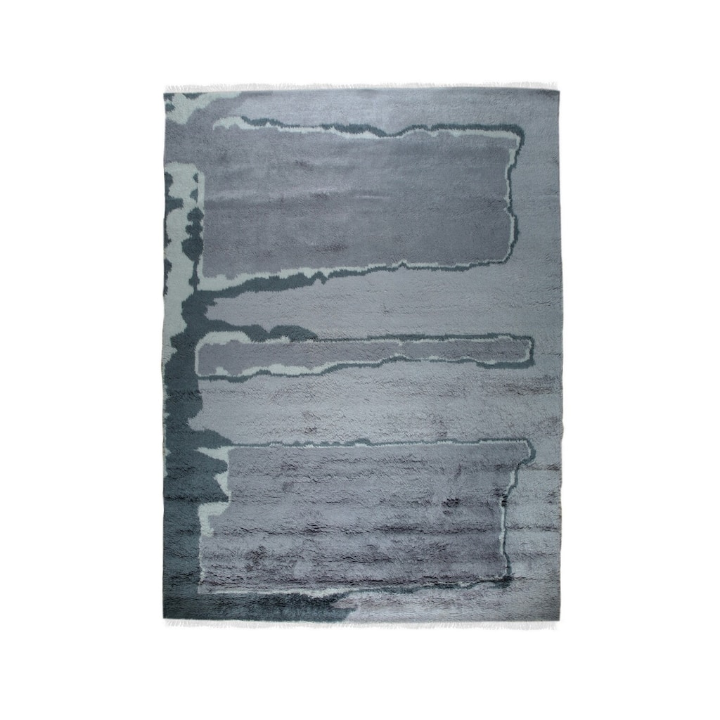 Purple Hand-Knotted Wool Art Deco Rug, 9' x 12', plush stylish floor rug - L