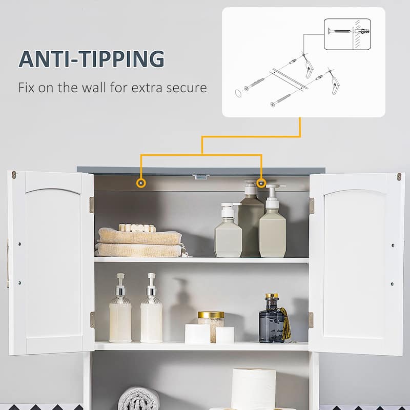 kleankin Modern Over The Toilet Storage Cabinet, Double Door Over Toilet Bathroom Organizer