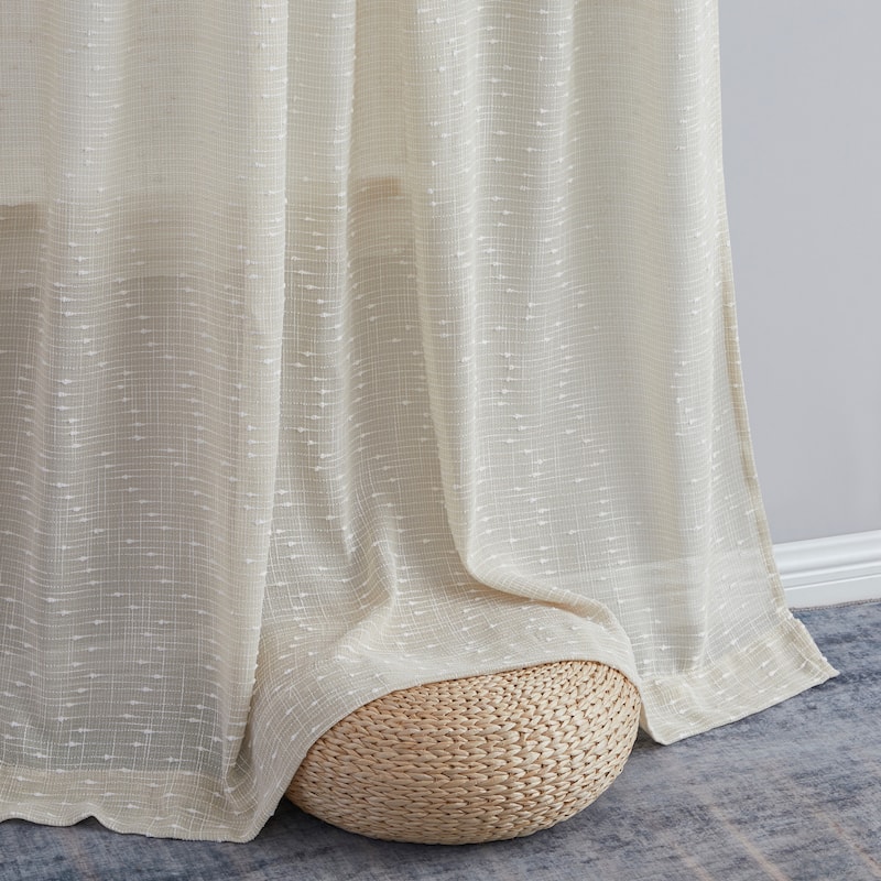 HLC.ME Emily Faux Linen Semi Sheer Transparent Rod Pocket Back Tab Lightweight Window Curtains Wide Panels, Pair