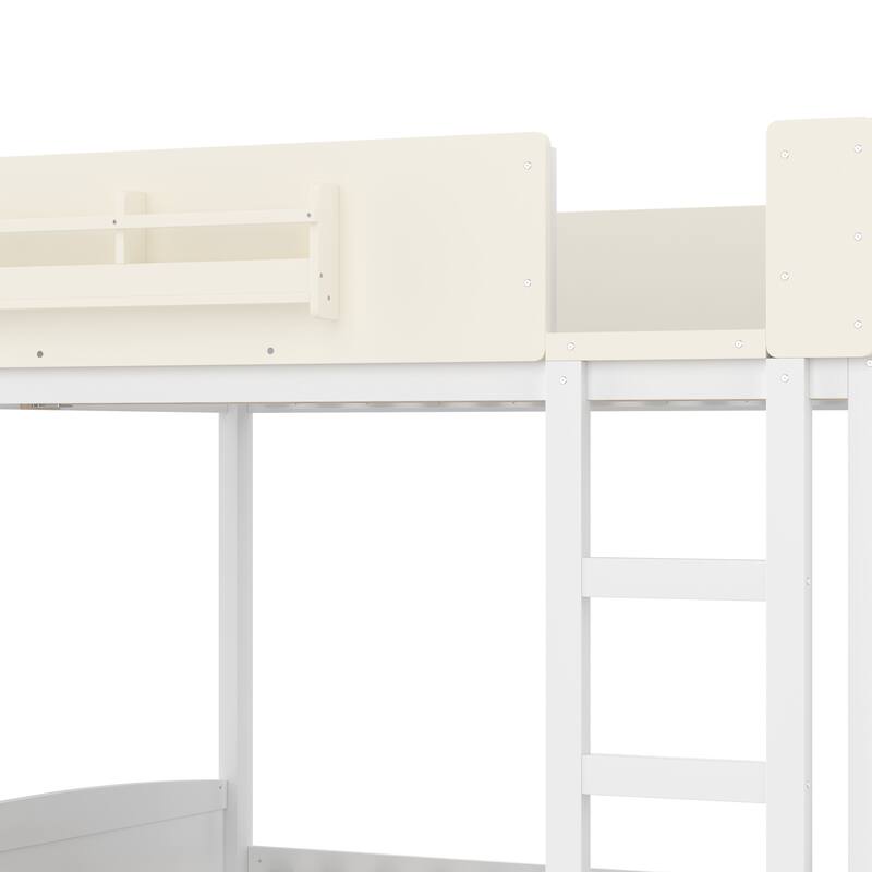 Kids Bed Wooden Bunk Bed with Trundle and Built-in Storage Bookshelves