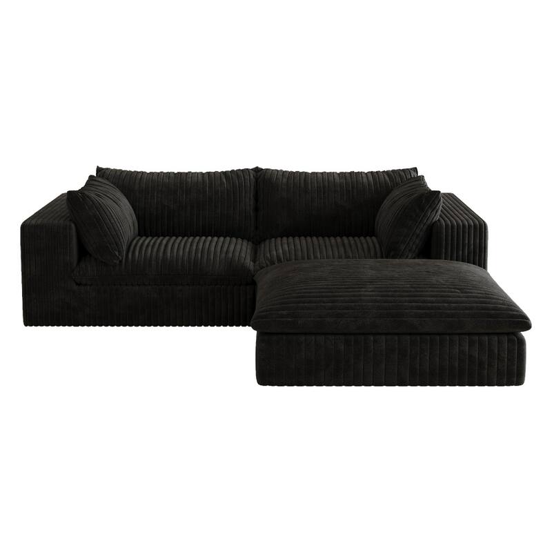 78.80" L-Shape Corduroy Fabric Cloud Sofa with Deep Seat Couches and Ottoman