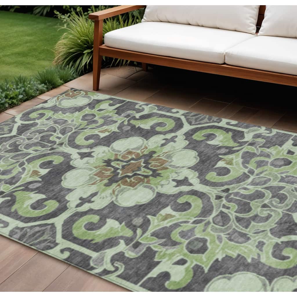 HomeRoots Damask Traditional Rectangle Outdoor Rug