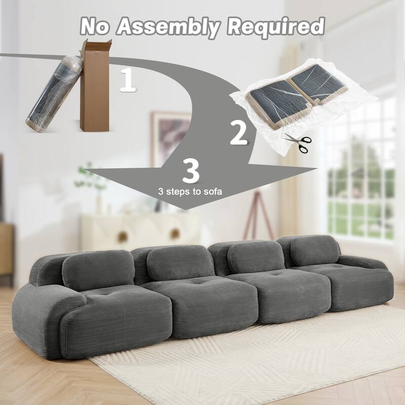 Rossetta 4-Seat Modern Simplified Anti-Slip Style Premium Corduroy Fabric Modular Sofa with Curved Armrests