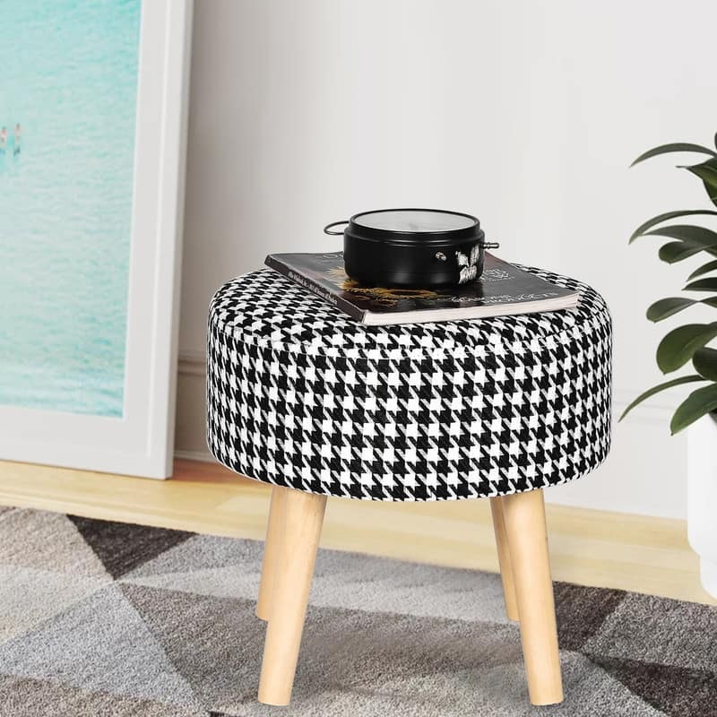 Adeco Small Round Fabric Foot Stool Ottoman Soft Padded Seat Footrest