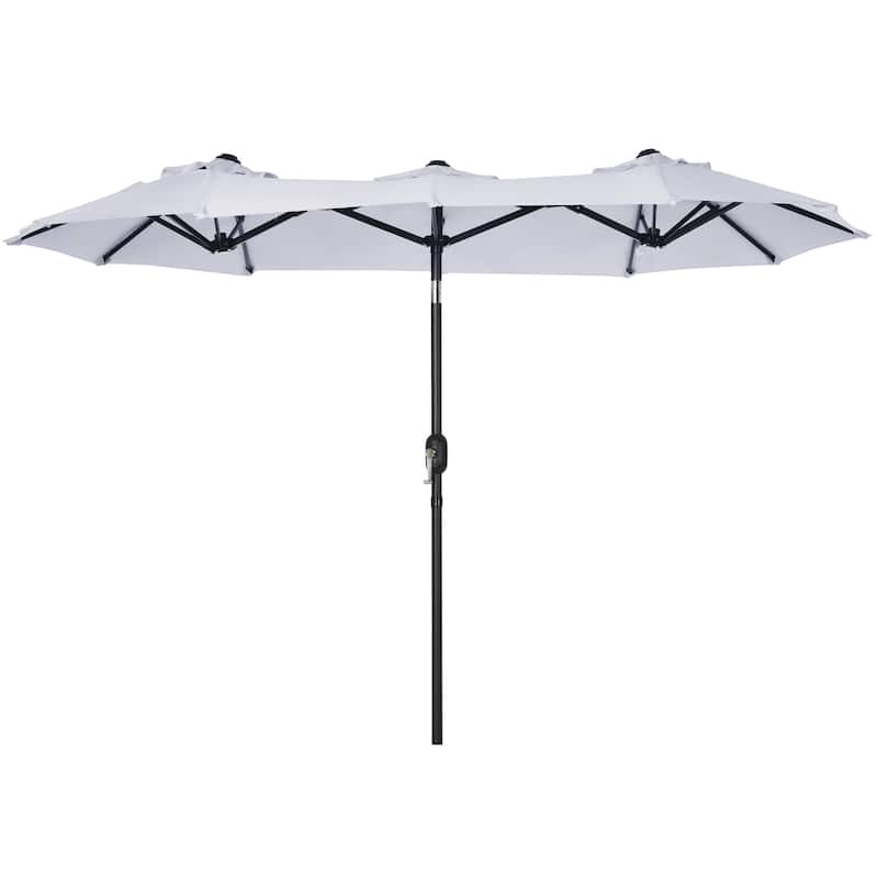 2-Sided Patio Umbrella Large Outdoor Umbrella with Push-Button Tilt Crank 3 Vents and 12 Ribs for Garden Deck Pool - Silver