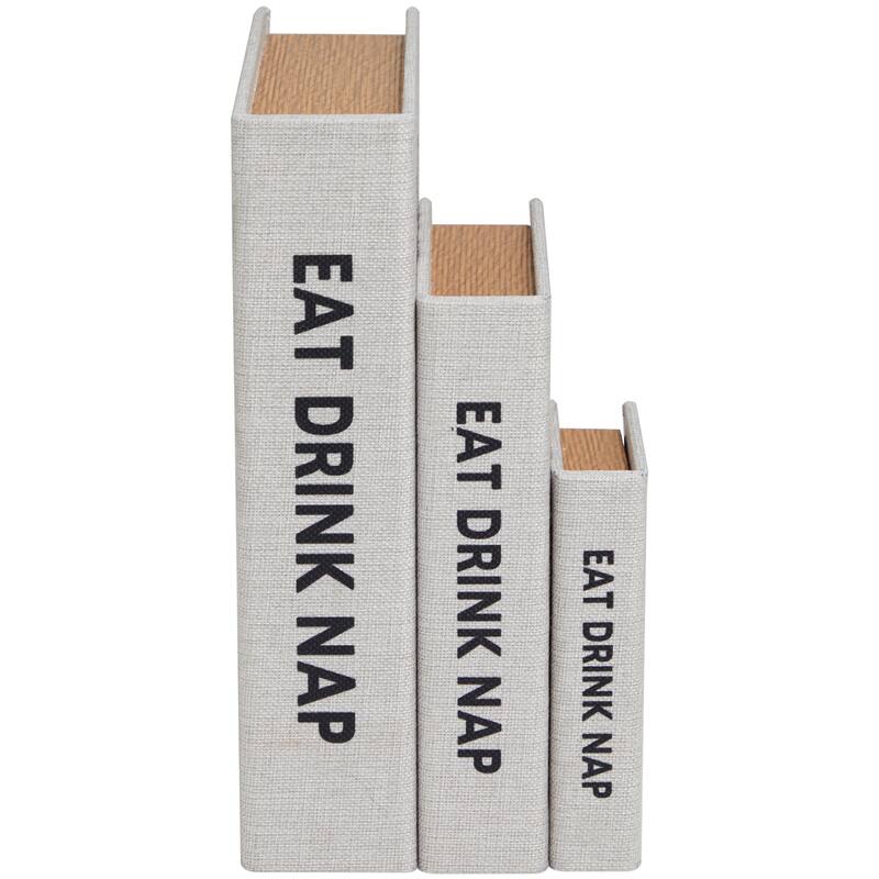 Burlap Leather Canvas Book Box Various Designs (Set of 3)