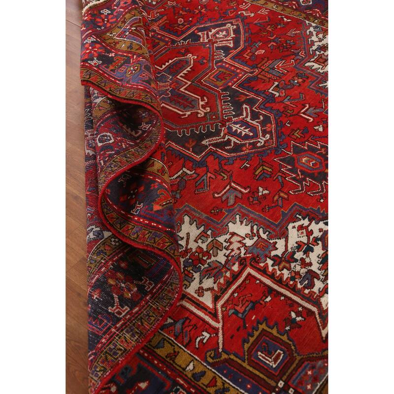 Hand Knotted Oriental 100% Wool Carpet Traditional Medallion Red Heriz Area Rug - 9' 1'' X 7' 3''
