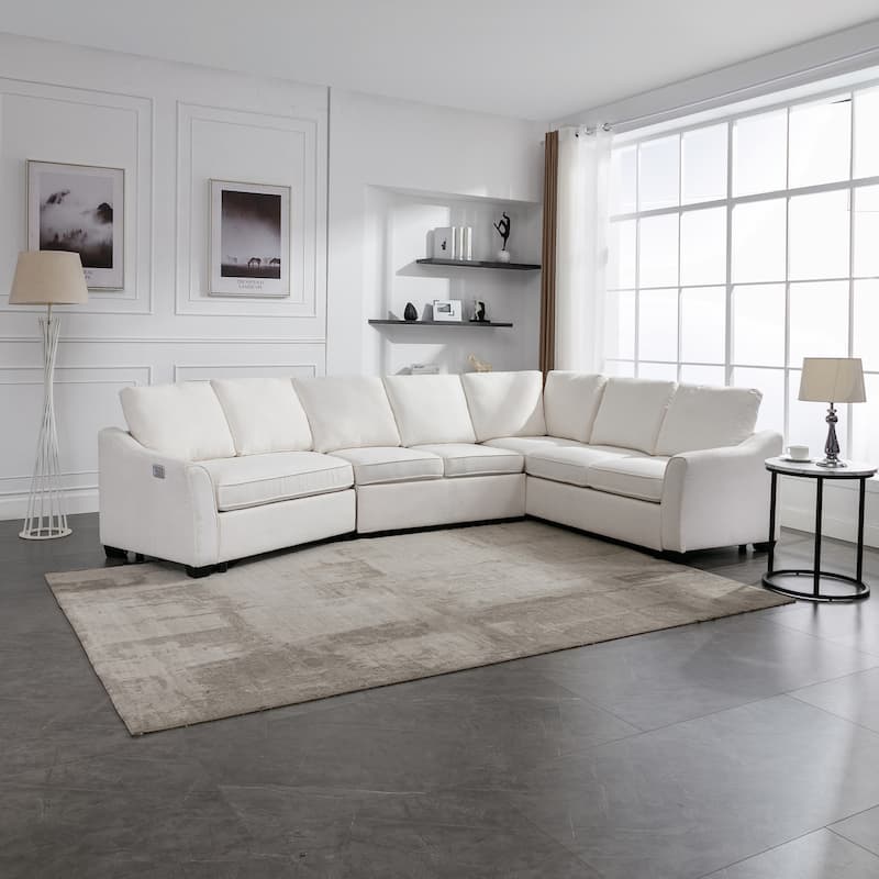 L-Shape Sectional Sleeper Sofa Bed with USB Charging Port - Beige