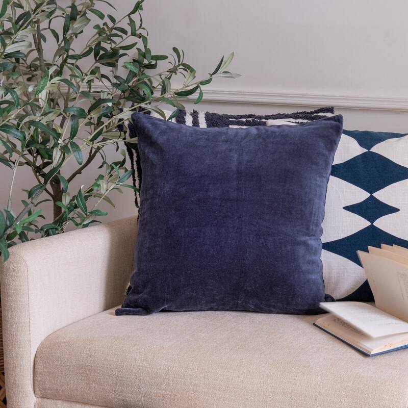 Handmade Velvet Square Throw Pillow - 20" - Blue